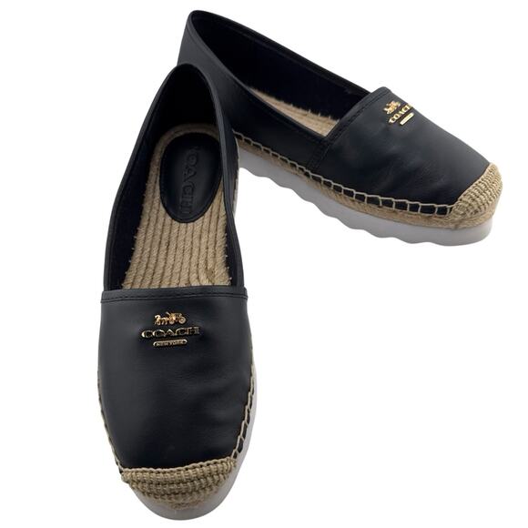 Coach Women Rye Nappa Leather Espadrille Flat Shoes Midnight Navy Sz 5.5 NEW - Picture 1 of 11